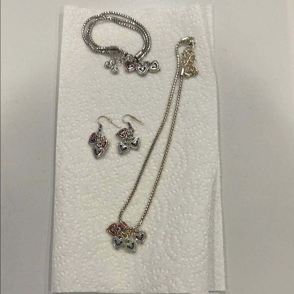 Brighton enameled heart necklace, bracelet and earring set